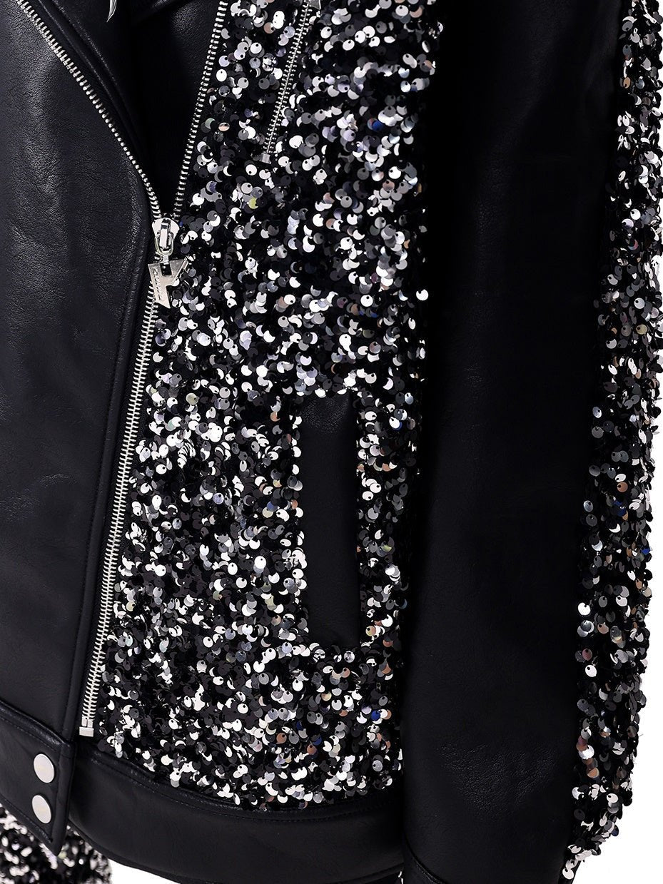 Sequined Stars Loose Leather Jacket【s0000000317】