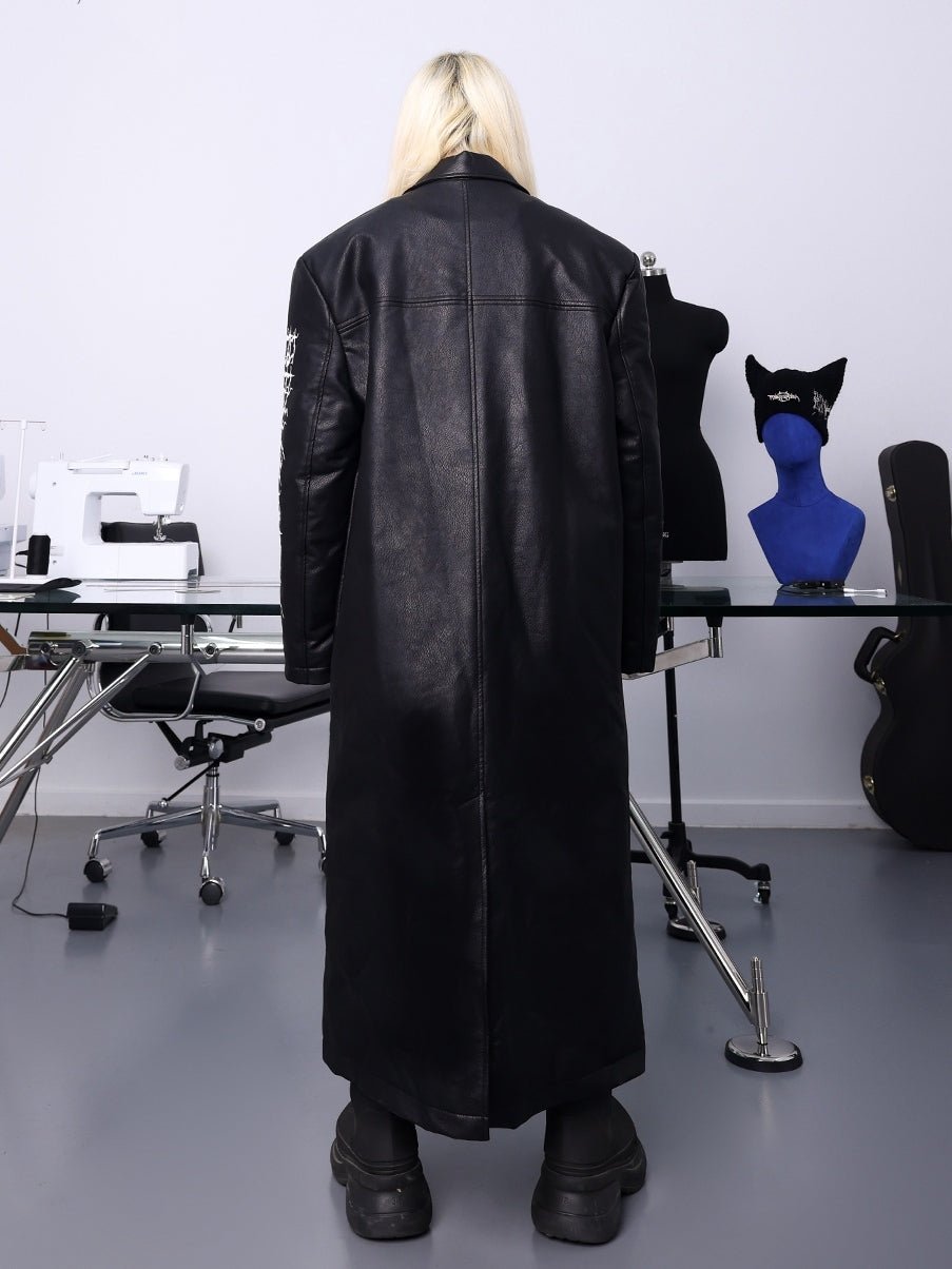 Shoulder Pad PU Long Leather Jacket【s0000000335】