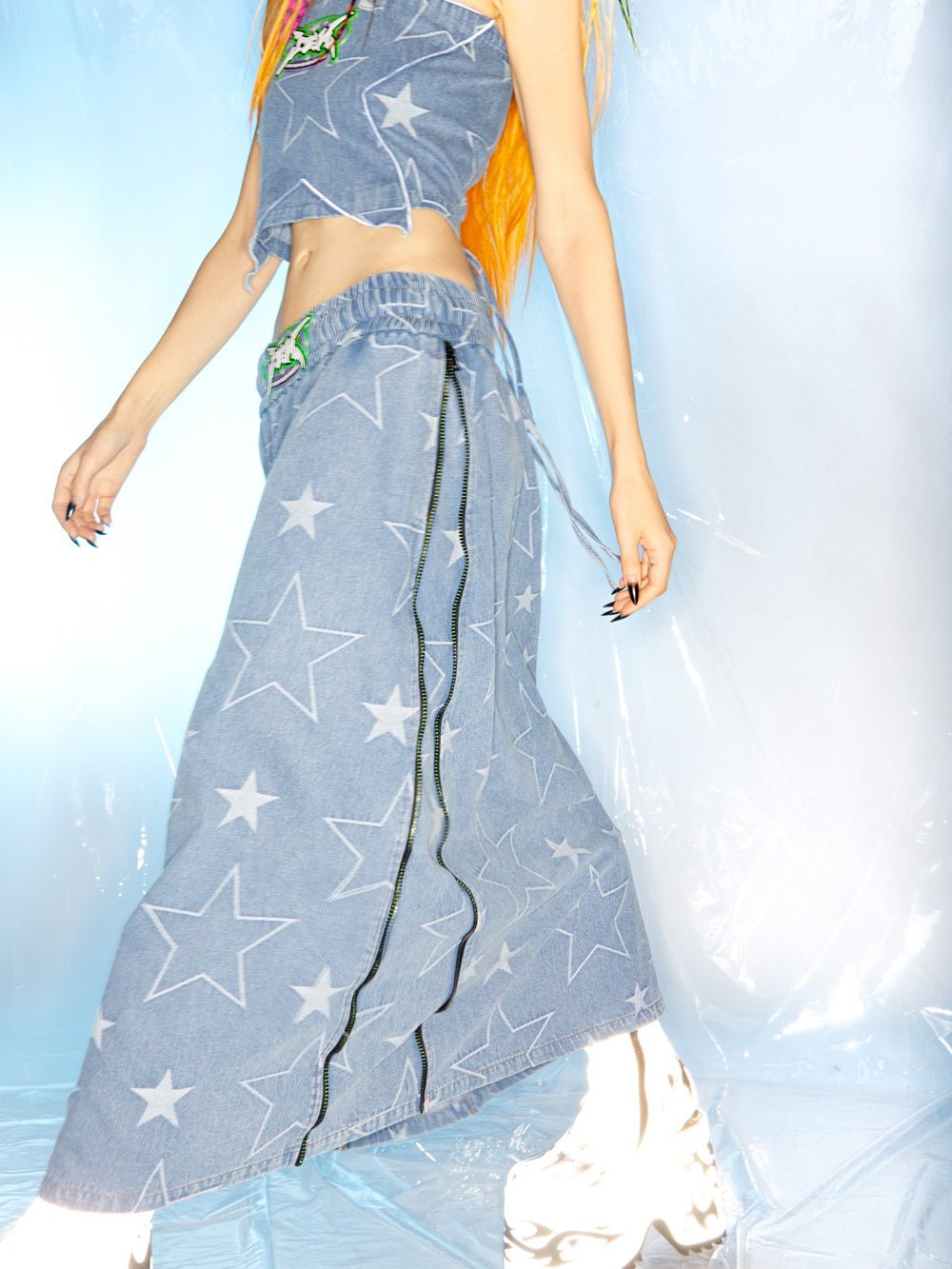 Star Side Zipper Loose A-line Denim Skirt【s0000000226】 - SCULTURE（エスカルチャー）