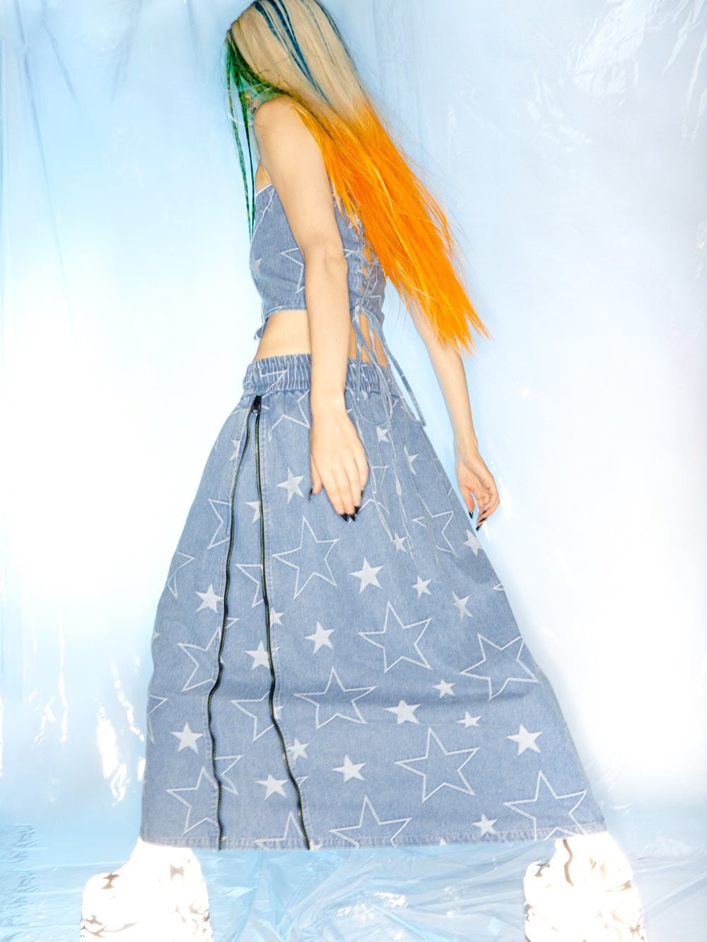 Star Side Zipper Loose A-line Denim Skirt【s0000000226】 - SCULTURE（エスカルチャー）