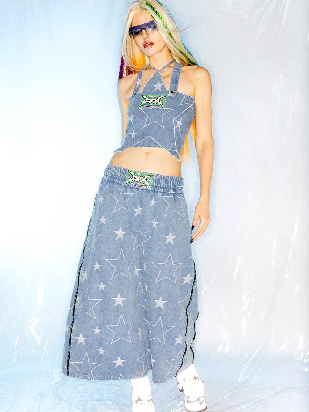 Star Side Zipper Loose A-line Denim Skirt【s0000000226】 - SCULTURE（エスカルチャー）